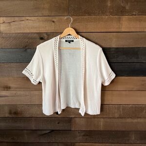 Relativity Cream Knit Open Front Short Sleeve Cardigan Minimal Layering Sweater
